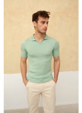 Cool Tarz Cool Style Men's Ribbed Polo Neck Knit T-Shirt  - Image 1