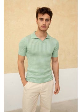 Cool Tarz Cool Style Men's Ribbed Polo Neck Knit T-Shirt  - Image 2