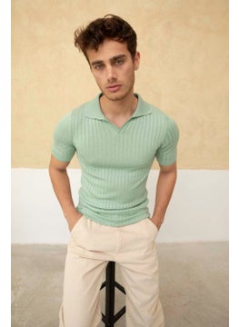 Cool Tarz Cool Style Men's Ribbed Polo Neck Knit T-Shirt  - Image 4