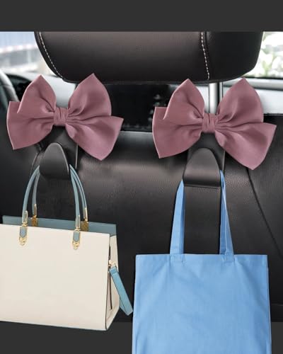 BVGACI 2 Pack Car Purse Hooks, Cute Bow Car Seat Headrest Hook Hanger for Purses and Bags (Leather pink) - Image 2