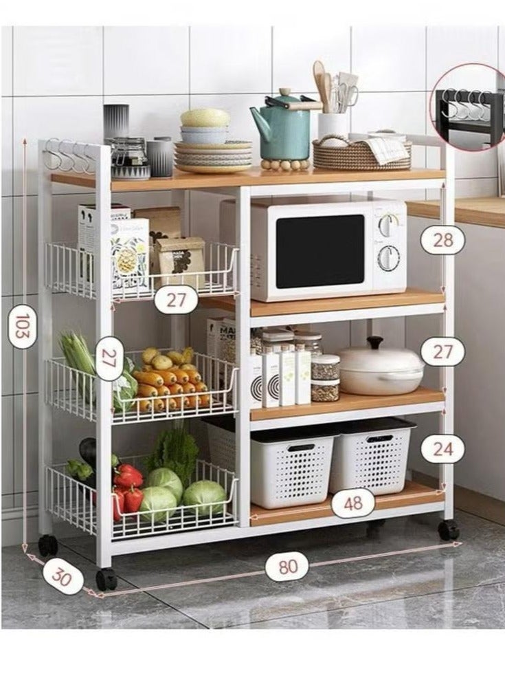 إكسبرت وحدة تخزين المطبخ قائمة بذاتها من 4 طبقات، خزانة مطبخ لفرن الميكروويف، رف مطبخ لغرفة الطعام، عربة تخزين متحركة، سعة تخزين كبيرة - أبيض - Image 3