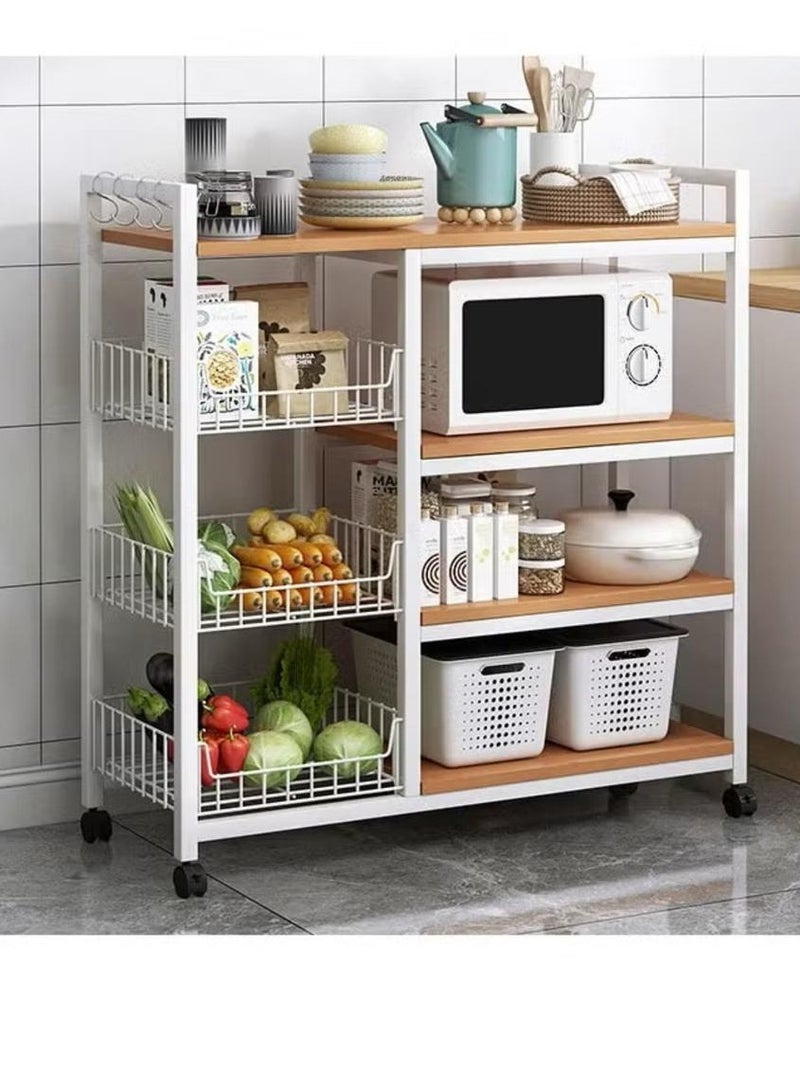 إكسبرت وحدة تخزين المطبخ قائمة بذاتها من 4 طبقات، خزانة مطبخ لفرن الميكروويف، رف مطبخ لغرفة الطعام، عربة تخزين متحركة، سعة تخزين كبيرة - أبيض - Image 1