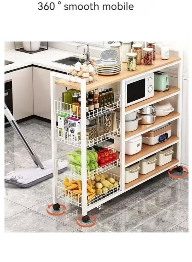 إكسبرت وحدة تخزين المطبخ قائمة بذاتها من 4 طبقات، خزانة مطبخ لفرن الميكروويف، رف مطبخ لغرفة الطعام، عربة تخزين متحركة، سعة تخزين كبيرة - أبيض - Image 2