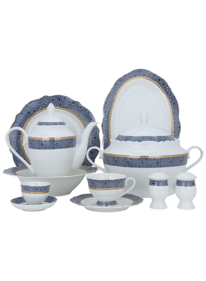 السيف غاليري طقم سفرة بورسلان دائري أبيض بخط ذهبي 65 قطعة - Image 1