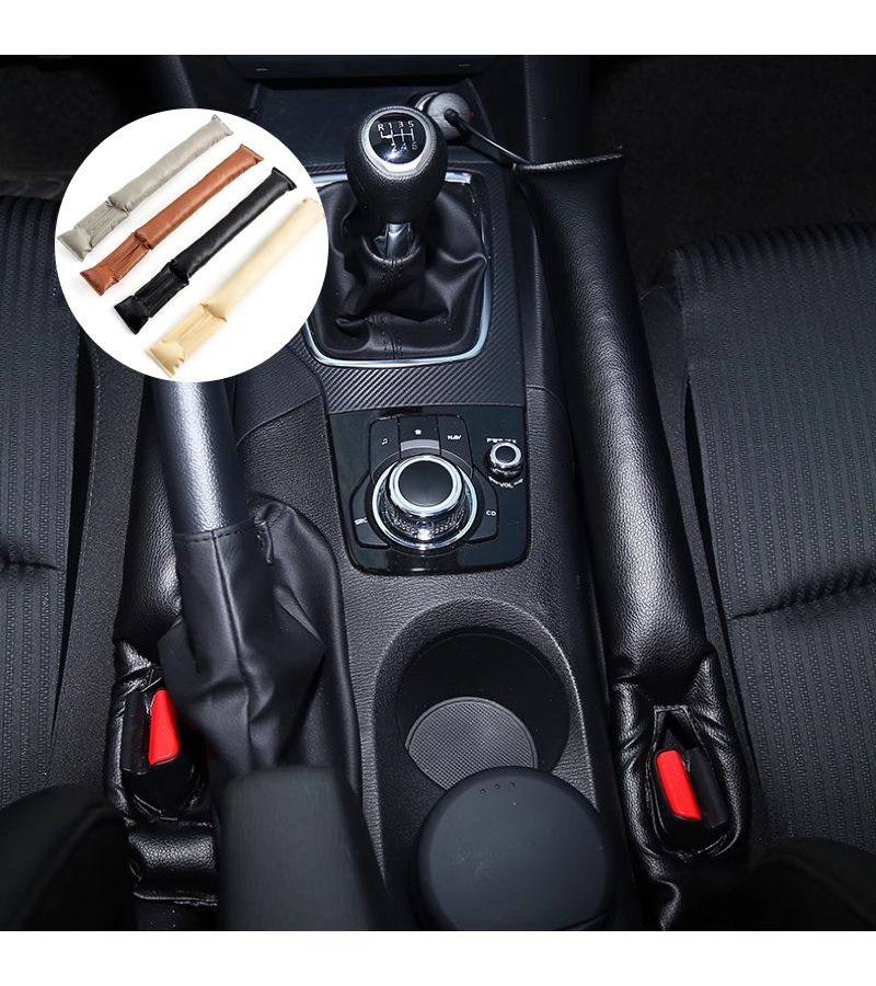 Black 2pcs Car Seat Gap Filler Soft Faux Leather Pads Universal Interior Storage Organizer - Image 2