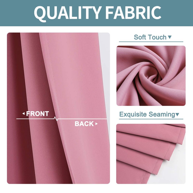 ChrisDowa Grommet Room Darkening Curtains for Bedroom and Living Room - 2 Panels Set Thermal Insulated Blackout Curtains (Pink, 52W x 45L) - Image 3
