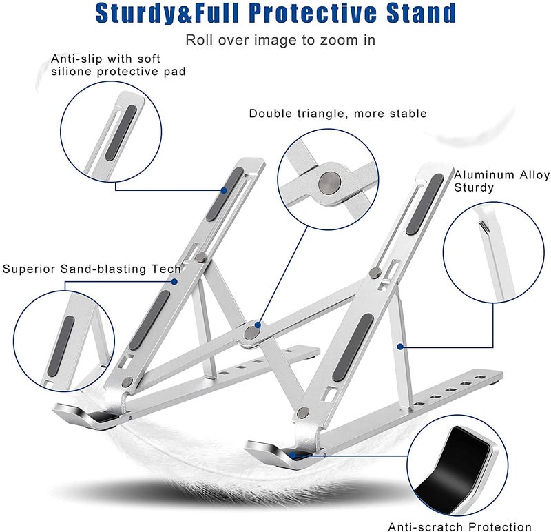 smashtronics Premium Metal Laptop Stand - Foldable, Height Adjustable Aluminum Note Book Stand (Steel Grey) - Image 5