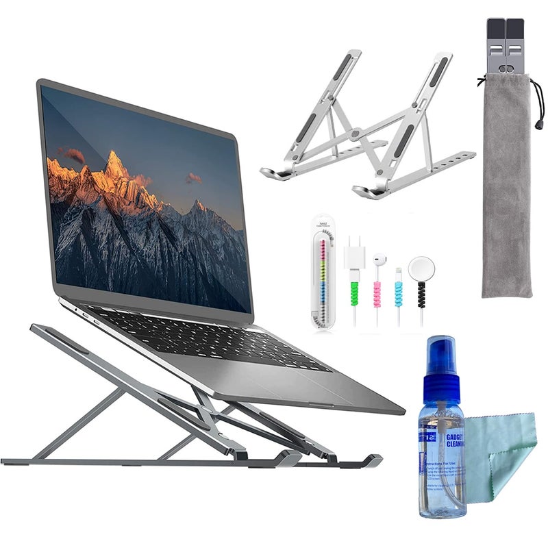 smashtronics Premium Metal Laptop Stand - Foldable, Height Adjustable Aluminum Note Book Stand (Steel Grey) - Image 1