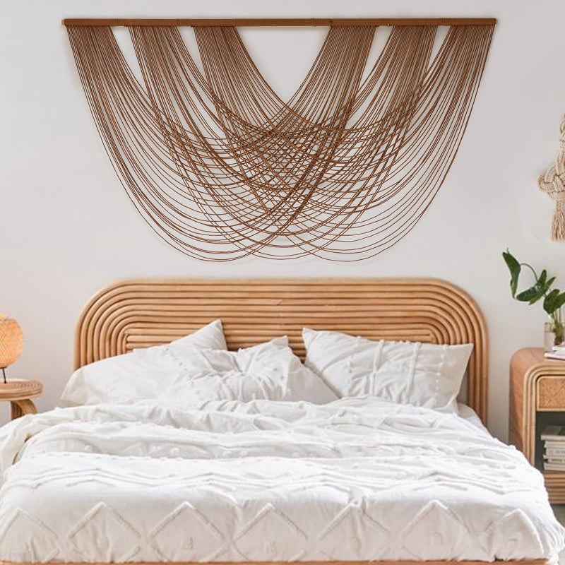 Flber Large Macrame Wall Hanging Brown Die-Dyed 59.00" W x 31.00" L Boho Wall Decor Yarn Tapestry Craftsmanship Home Macrame Wall Decor - Image 3