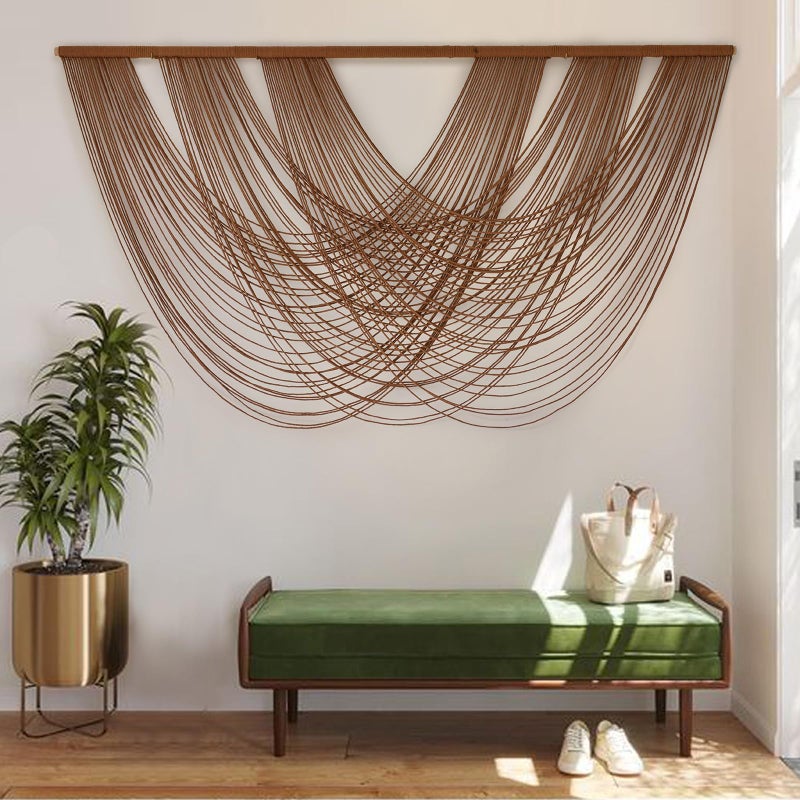 Flber Large Macrame Wall Hanging Brown Die-Dyed 59.00" W x 31.00" L Boho Wall Decor Yarn Tapestry Craftsmanship Home Macrame Wall Decor - Image 4
