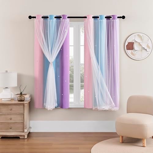 XiDi Curtains for Bedroom Decor Rainbow Pink Purple3445 - Image 3