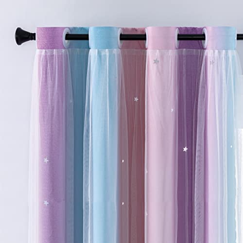 XiDi Curtains for Bedroom Decor Rainbow Pink Purple3445 - Image 1
