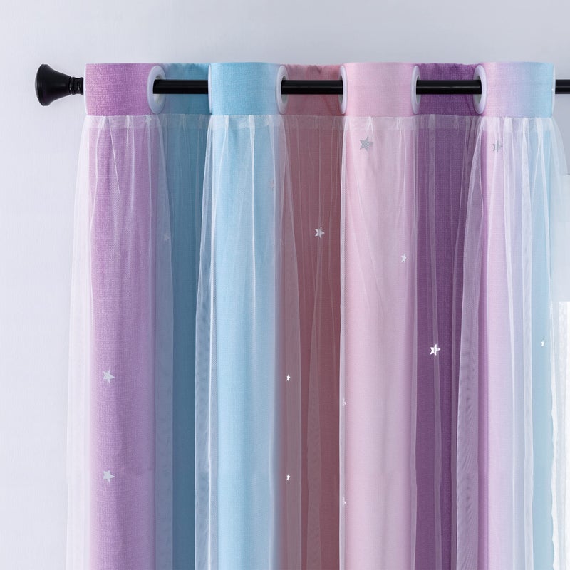 XiDi Curtains for Bedroom Decor Rainbow Pink Purple3445 - Image 2