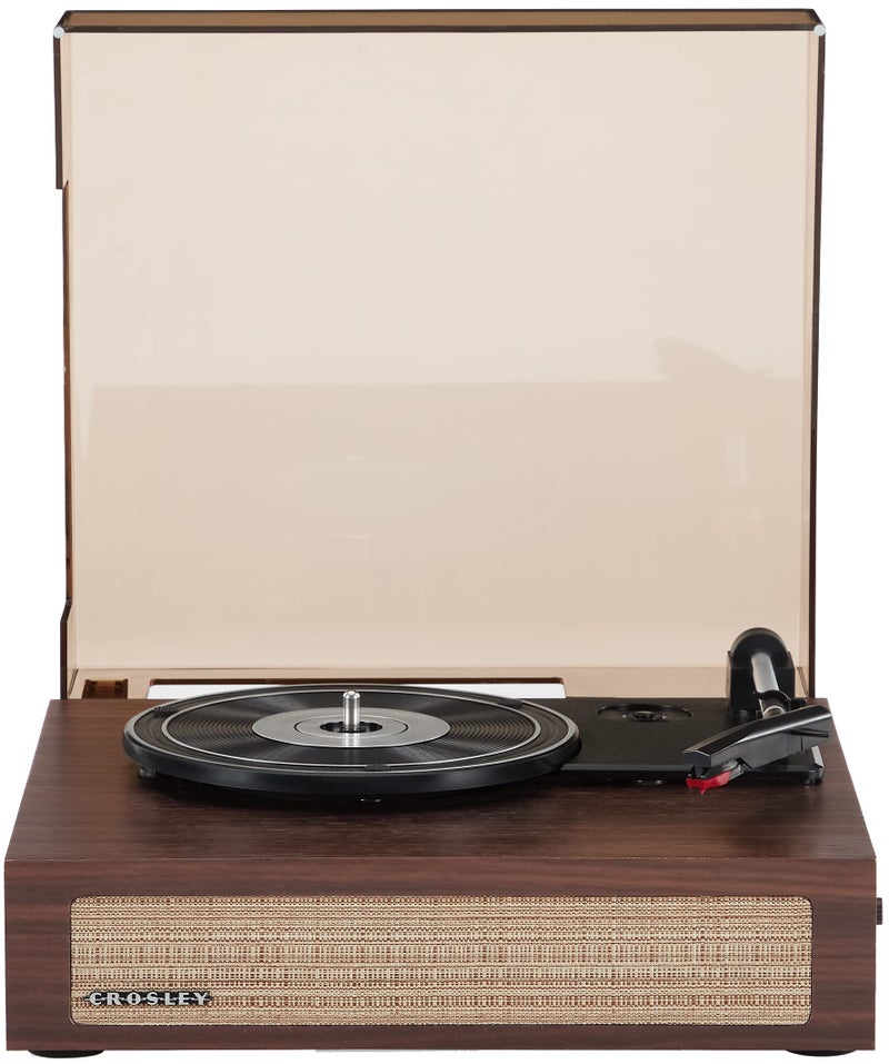 Crosley كروسلي CR6042A-WA سكوت جهاز تشغيل أسطوانات بلوتوث ثلاثي السرعات مع مكبرات صوت مدمجة، خشب الجوز - Image 1