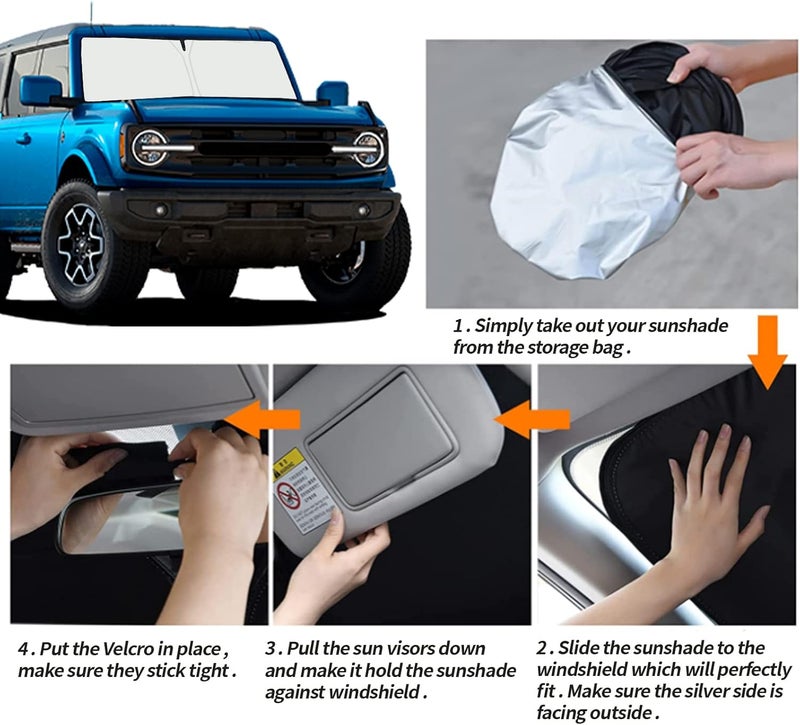 Moricere ترقية واقي الشمس للزجاج الأمامي لفورد برونكو 2021-2023، حاجب شمسي قابل للطي يحجب الأشعة فوق البنفسجية - Image 5