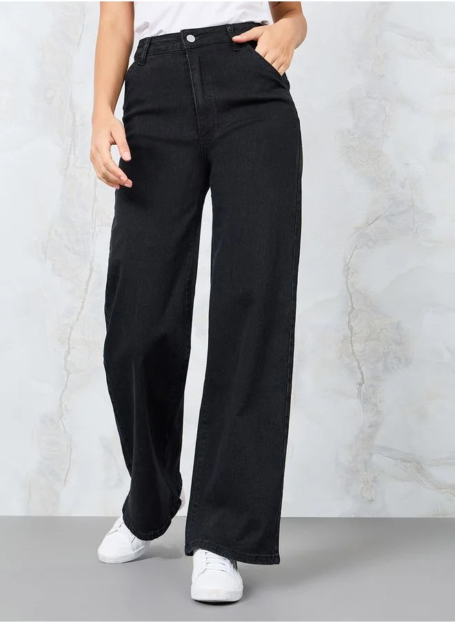 Styli Mid Rise Wide Leg Jeans with Pockets