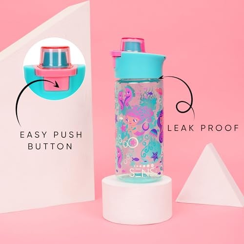 SENS AquaFun kids Water Bottle with easy push button, Food grade, leak proof & BPA free, school & Picnic Bottle | Boys & Girls| 420ml | Mermaid - Image 3