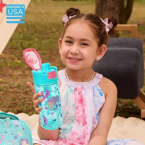 SENS AquaFun kids Water Bottle with easy push button, Food grade, leak proof & BPA free, school & Picnic Bottle | Boys & Girls| 420ml | Mermaid - Image 2