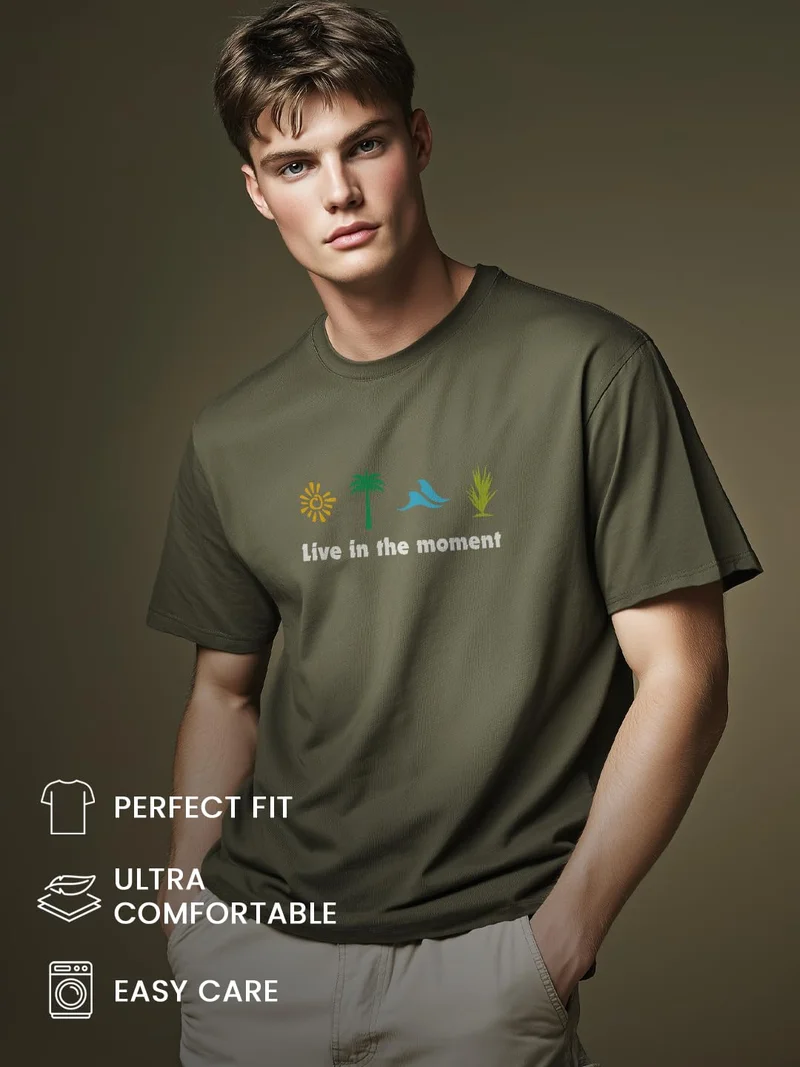 NOBERO Men's Olive Green Graphic T-Shirt for Men
