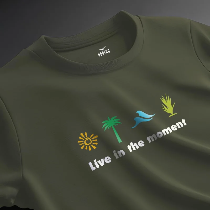 NOBERO Men's Olive Green Graphic T-Shirt for Men