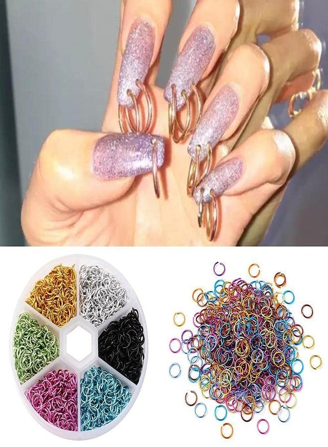 Bellecrey 1 Box Nail Piercing Dangle Nails Rings Mix Color Open Single Loops Jewelry DIY Nail Art Decor Dangle Nail Art Charms Glitter 3D Nails Rhinestones Acrylic Decoration Metal Alloy Designs (B) - Image 3