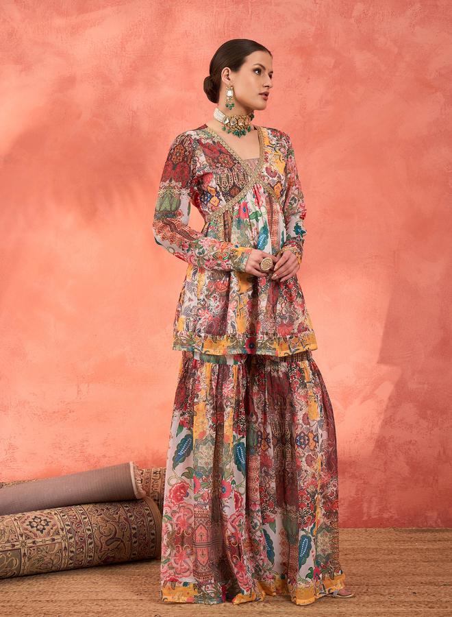 Sassafras Multi All Over Print Peplum Top and Sharara Pants Set - Image 4
