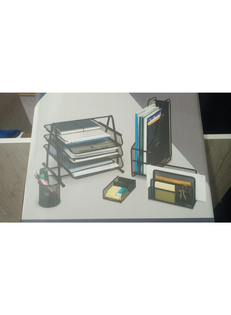5-piece metal organizer set for notebooks, papers, and pens
