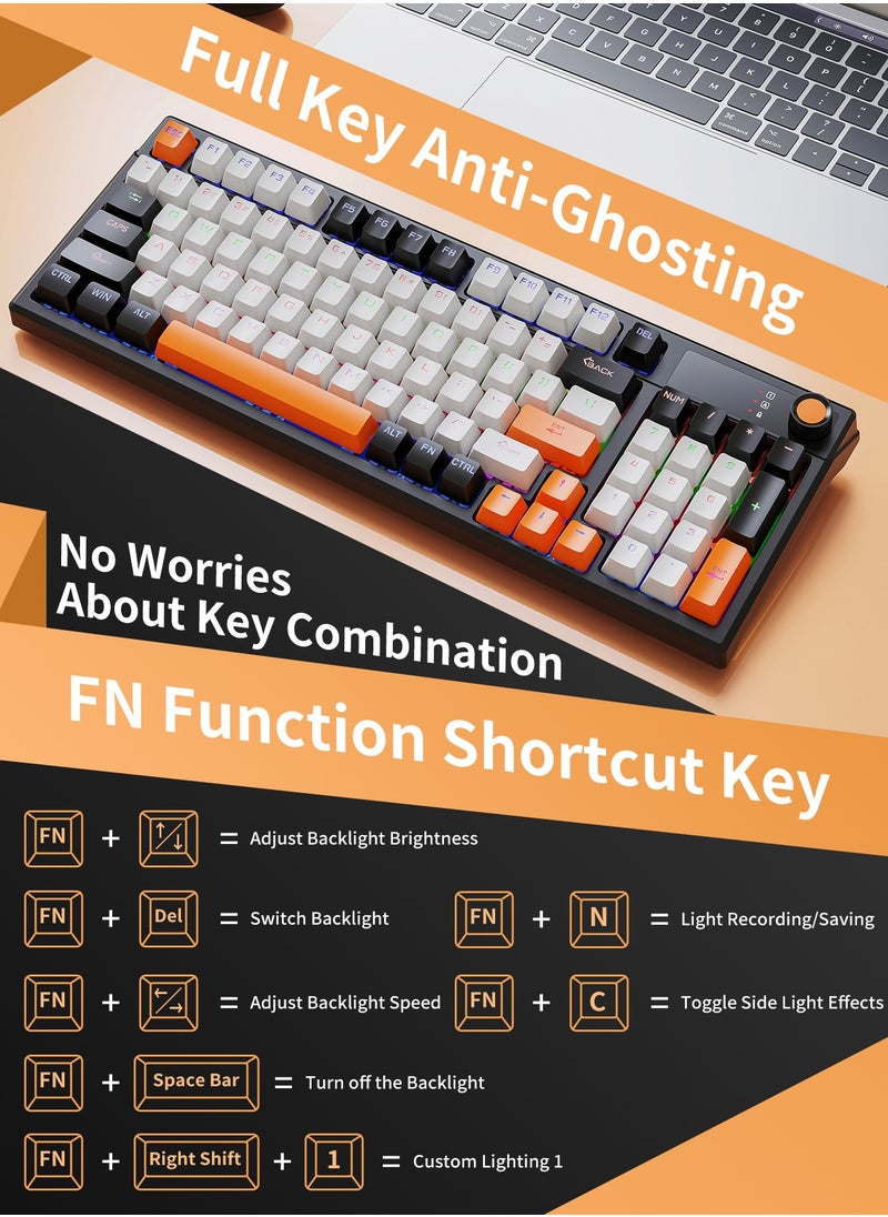 INFOSUN - 95-Key Tri-Mode Mechanical Keyboard, Mechanical Blue Switch Hybrid Light Compact Mini Wired Keyboard for PC, Mac E-sports Portable Gaming Keyboard - Orange - Image 1