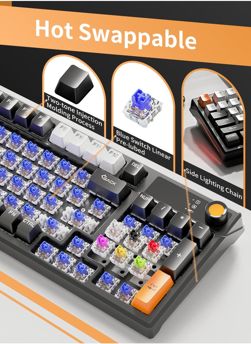 INFOSUN - 95-Key Tri-Mode Mechanical Keyboard, Mechanical Blue Switch Hybrid Light Compact Mini Wired Keyboard for PC, Mac E-sports Portable Gaming Keyboard - Orange - Image 1
