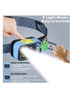 ZLH HITY Headlamp Rechargeable, 1Pcs Flashlight 1500 Lumen Head Lamp Bright LED White Red Warm Light, Headlight Waterproof Motion Sensor- Camping Essentials, Hiking Survival Gear, Fishing, Emergency Supplies  - Image 4