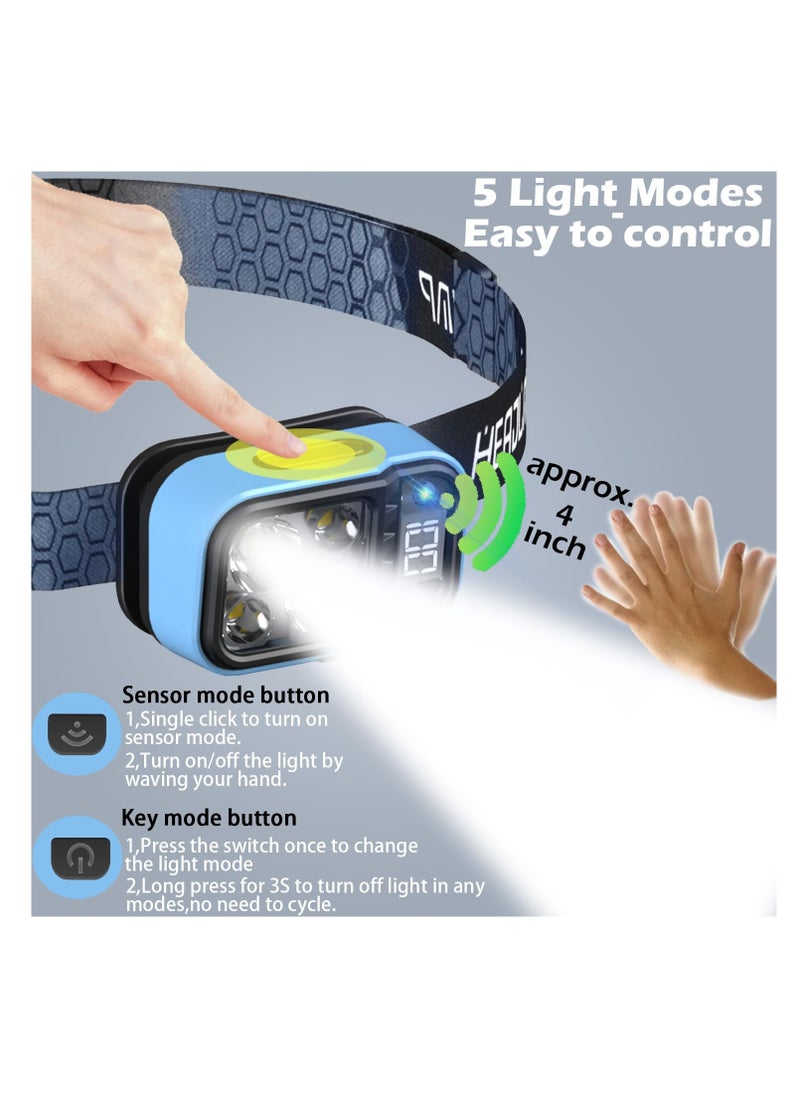 ZLH HITY Headlamp Rechargeable, 1Pcs Flashlight 1500 Lumen Head Lamp Bright LED White Red Warm Light, Headlight Waterproof Motion Sensor- Camping Essentials, Hiking Survival Gear, Fishing, Emergency Supplies  - Image 4