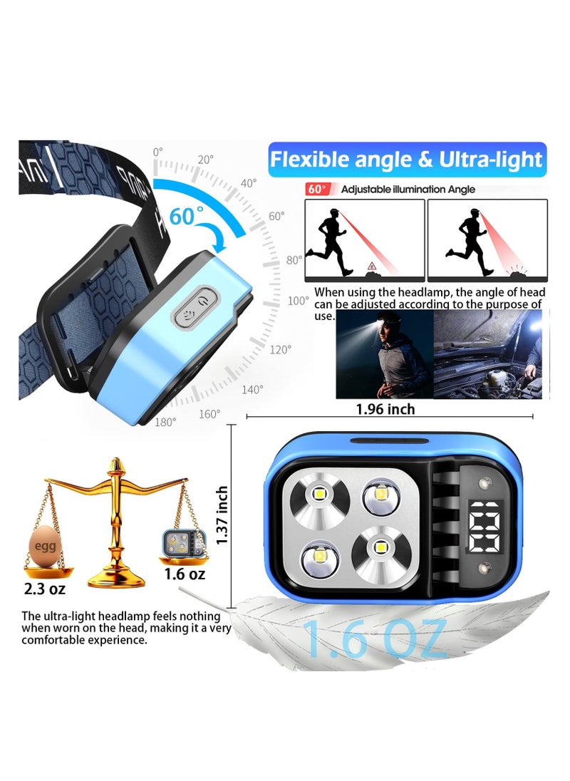 ZLH HITY Headlamp Rechargeable, 1Pcs Flashlight 1500 Lumen Head Lamp Bright LED White Red Warm Light, Headlight Waterproof Motion Sensor- Camping Essentials, Hiking Survival Gear, Fishing, Emergency Supplies  - Image 5