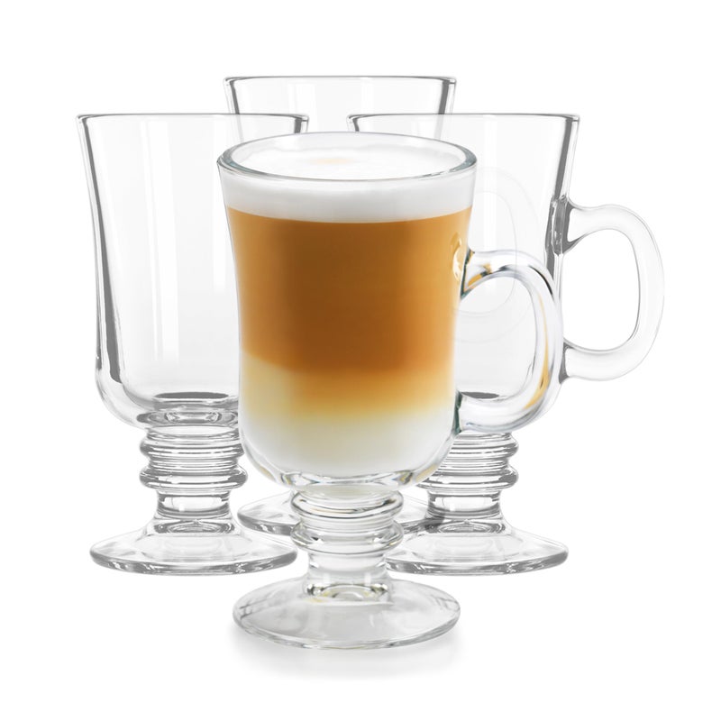 Libbey Irish Coffee Glasses  Elegant Raised Rim Latte Mugs  Dishwasher Safe Glass Irish Coffee Mugs Set of 4 for Milkshakes Smoothies and More