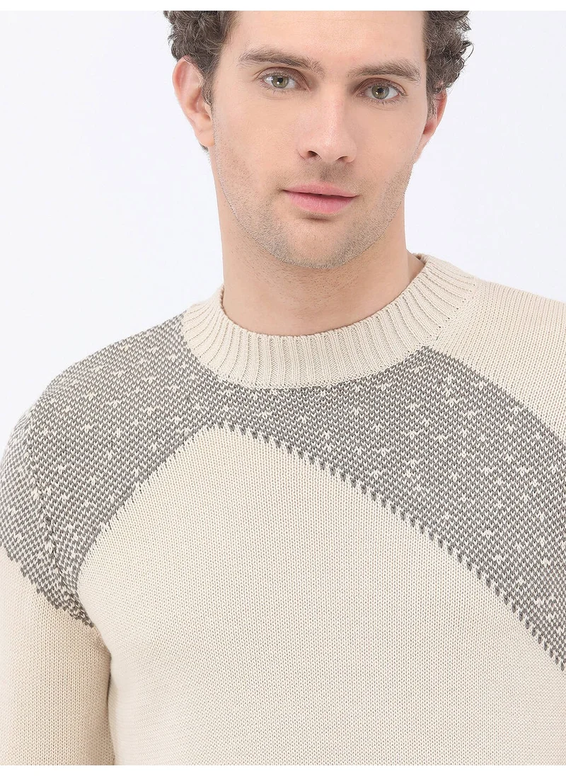 Kip Mink Crew Neck Patterned Cotton Blend Sweater