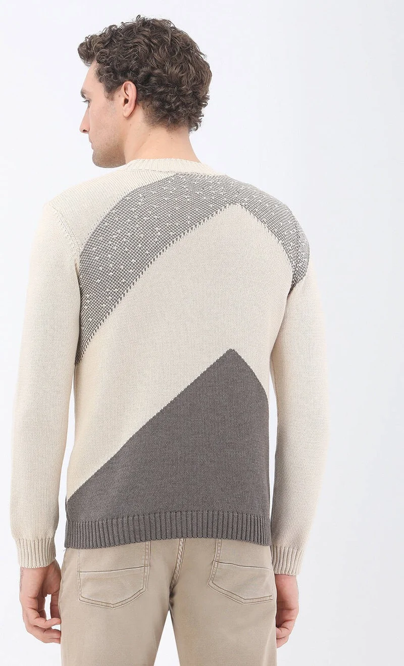 Kip Mink Crew Neck Patterned Cotton Blend Sweater