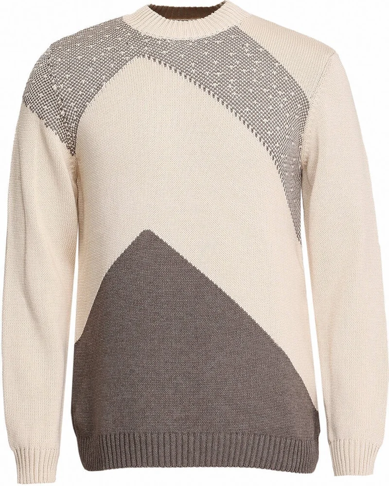 Kip Mink Crew Neck Patterned Cotton Blend Sweater