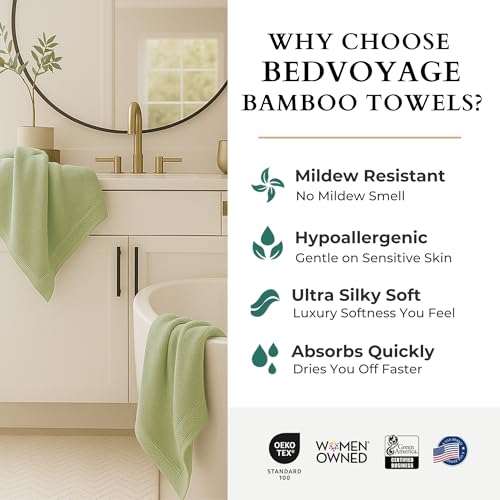 BedVoyage Luxury Bath Towels Set of 8 - Ultra Soft Plush Bathroom Towel Set - Highly Absorbent Viscose from Bamboo Bath Towels, Spa Towel for Body -Sage - Image 2