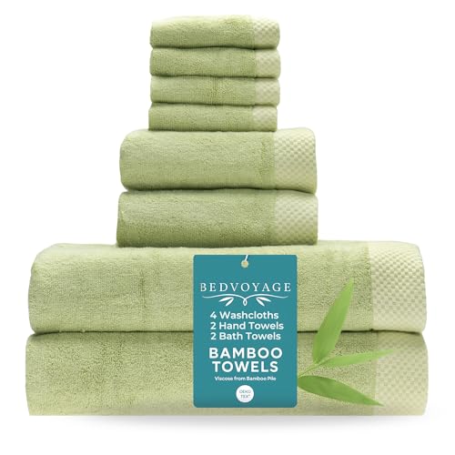 BedVoyage Luxury Bath Towels Set of 8 - Ultra Soft Plush Bathroom Towel Set - Highly Absorbent Viscose from Bamboo Bath Towels, Spa Towel for Body -Sage - Image 1