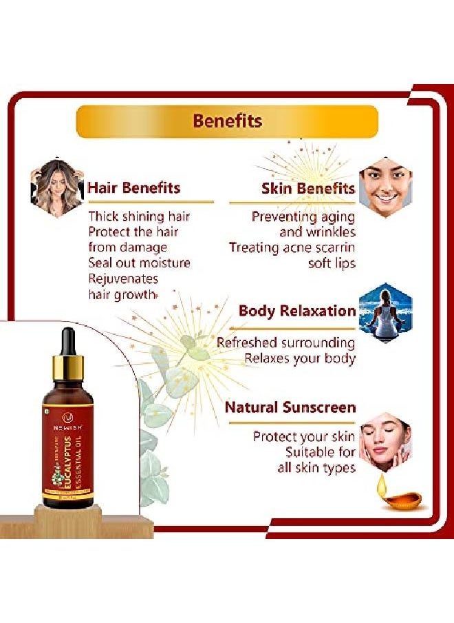 Newish ® Eucalyptus Oil For Steam Inhalation (Nilgiri Tel) Cold And Cough Undiluted Therapeutic Grade Hair Skin Face And Diffuser 30Ml  - Image 3