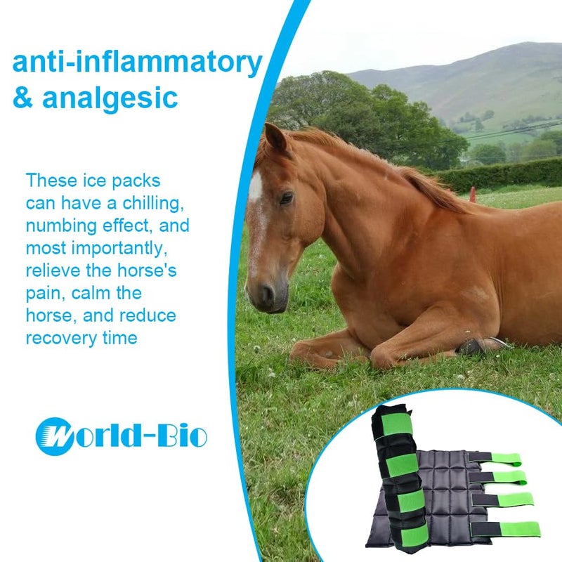 WORLD-BIO Horse Leg Ice Packs Cooling Wrap for Horse Injuries, Set of 2 Professional Cold Therapy Pack with Flexible Straps for Hock, Ankle, Knee, Ice Boots Horse Wrap 16.9'' x 16.1'', Black & Green - Image 3