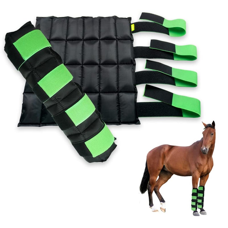 WORLD-BIO Horse Leg Ice Packs Cooling Wrap for Horse Injuries, Set of 2 Professional Cold Therapy Pack with Flexible Straps for Hock, Ankle, Knee, Ice Boots Horse Wrap 16.9'' x 16.1'', Black & Green - Image 1