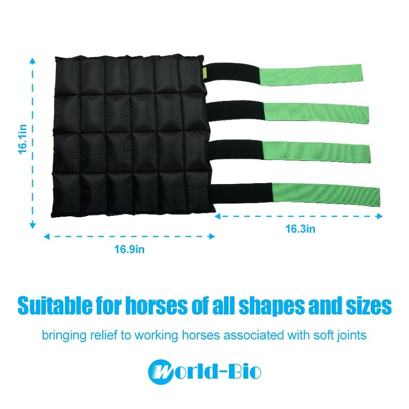 WORLD-BIO Horse Leg Ice Packs Cooling Wrap for Horse Injuries, Set of 2 Professional Cold Therapy Pack with Flexible Straps for Hock, Ankle, Knee, Ice Boots Horse Wrap 16.9'' x 16.1'', Black & Green - Image 4