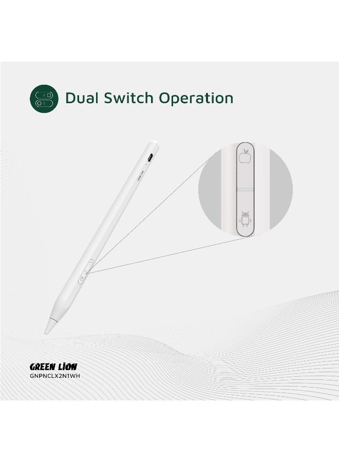 GREEN LION Pencil X Universal Pen with Dual Switch & Magnetic Attachment / Aluminum Alloy Stylus / iPad Palm Rejection / Fast & Smooth Response / Type-C Charging / Long Battery Life / LED Indicator / Dual System Support - White - Image 4
