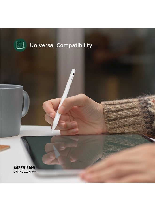 GREEN LION Pencil X Universal Pen with Dual Switch & Magnetic Attachment / Aluminum Alloy Stylus / iPad Palm Rejection / Fast & Smooth Response / Type-C Charging / Long Battery Life / LED Indicator / Dual System Support - White - Image 3