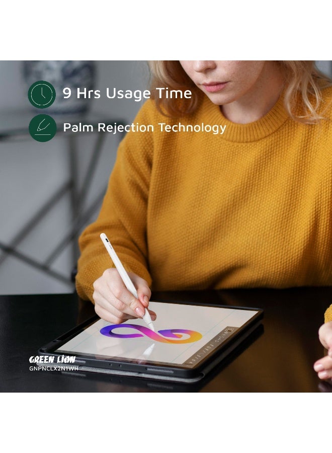 GREEN LION Pencil X Universal Pen with Dual Switch & Magnetic Attachment / Aluminum Alloy Stylus / iPad Palm Rejection / Fast & Smooth Response / Type-C Charging / Long Battery Life / LED Indicator / Dual System Support - White - Image 5