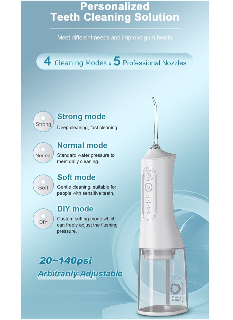 DOSCHER Portable Water Dental Flosser For Teeth Cleaning Dental Oral Irrigator With 4 Modes Scalable 4 Jet Nozzles IPX7 Water Resistance 300ML - Image 2