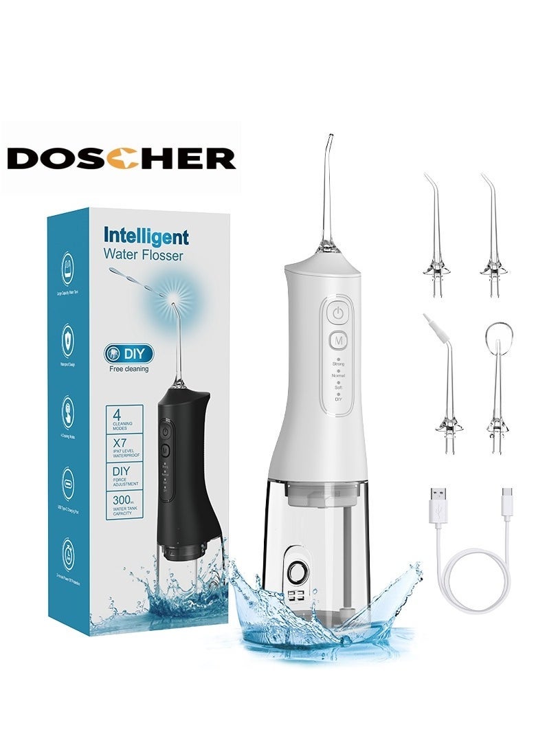 DOSCHER Portable Water Dental Flosser For Teeth Cleaning Dental Oral Irrigator With 4 Modes Scalable 4 Jet Nozzles IPX7 Water Resistance 300ML - Image 1