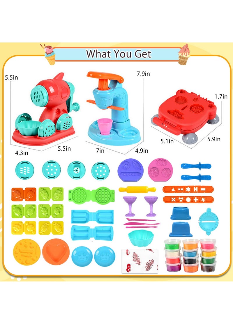 بيبي لاند مجموعة أدوات مطبخ العجين الملون 3 في 1، ماكينة صنع الآيس كريم والمعكرونة والهامبرغر، مجموعة أدوات تشكيل الطعام والحرف الفنية، مجموعة أدوات العجين الفاخرة للأطفال من سن 3 سنوات فما فوق (12 لونًا من العجين) - Image 2