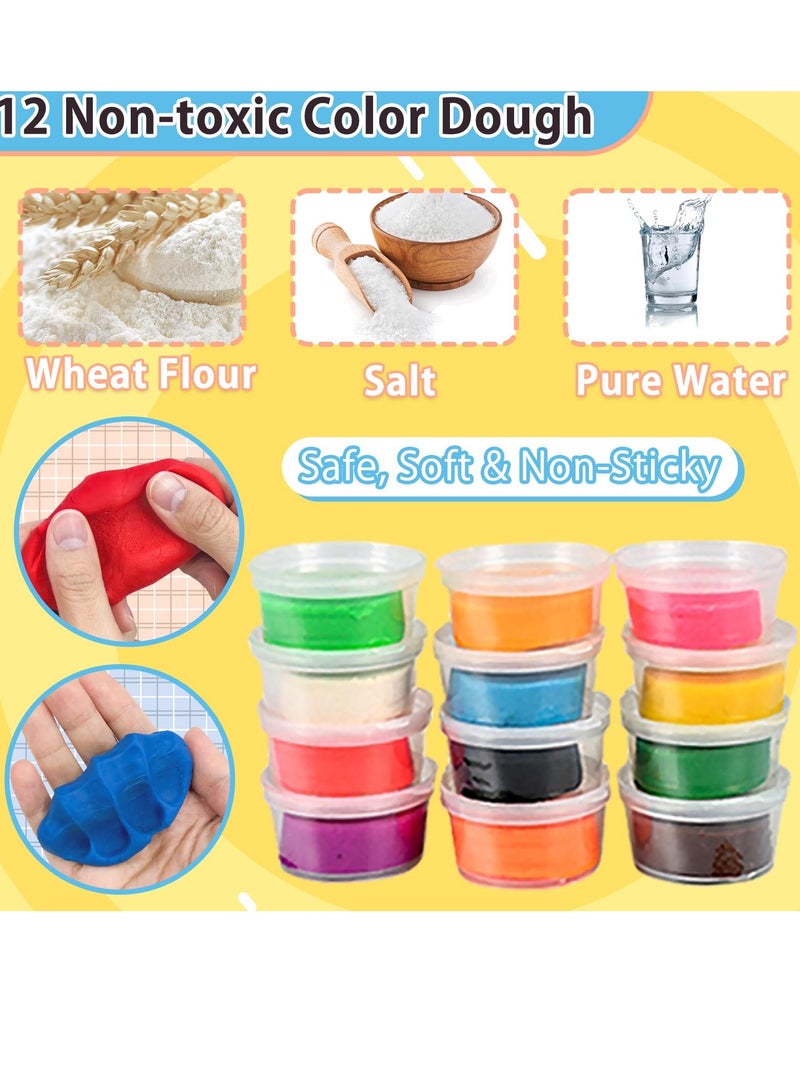 بيبي لاند مجموعة أدوات مطبخ العجين الملون 3 في 1، ماكينة صنع الآيس كريم والمعكرونة والهامبرغر، مجموعة أدوات تشكيل الطعام والحرف الفنية، مجموعة أدوات العجين الفاخرة للأطفال من سن 3 سنوات فما فوق (12 لونًا من العجين) - Image 3