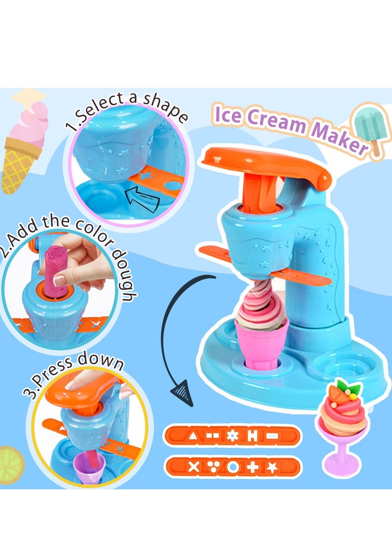 بيبي لاند مجموعة أدوات مطبخ العجين الملون 3 في 1، ماكينة صنع الآيس كريم والمعكرونة والهامبرغر، مجموعة أدوات تشكيل الطعام والحرف الفنية، مجموعة أدوات العجين الفاخرة للأطفال من سن 3 سنوات فما فوق (12 لونًا من العجين) - Image 4